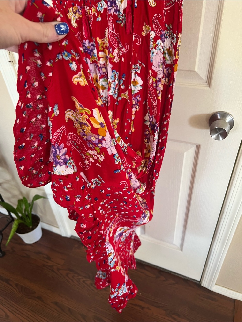 Bila Red Floral Paisley Smocked Waist Boho Maxi Dress L - Picture 8 of 14
